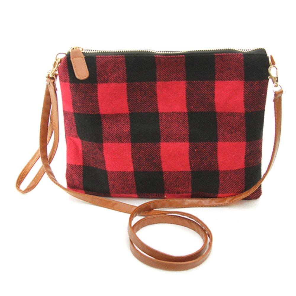 NWT Red and Black Buffalo Check Plaid Two Way Bag
